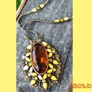 SOLD - Czech Deco Era Leaf Necklace -Enamel Glass